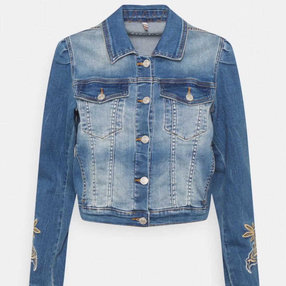 Esqualo cropped embroidered jean jacket